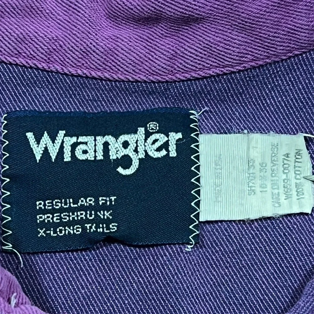 Vintage 90s Wrangler Western Pearl Snap Brushpopper X-Long Tails‎ Shirt XL READ